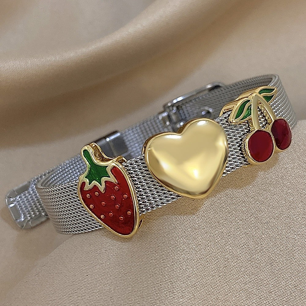 Vintage Enamel Fruit Mesh Bracelet