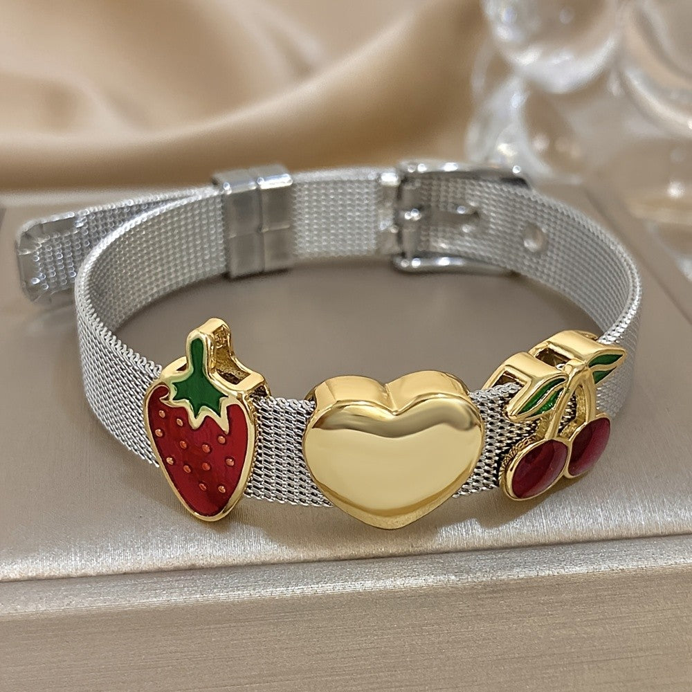 Vintage Enamel Fruit Mesh Bracelet