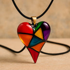 Bohemian Mosaic Heart Resin Necklace