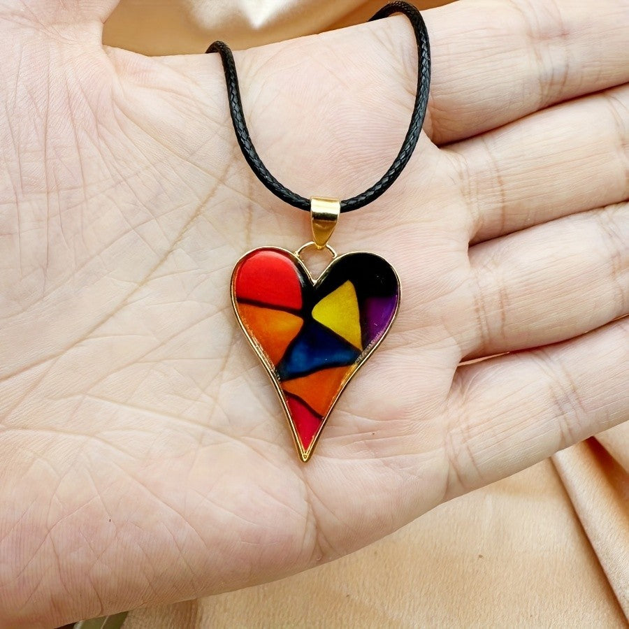 Bohemian Mosaic Heart Resin Necklace