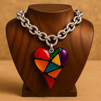 Bohemian Mosaic Heart Resin Necklace