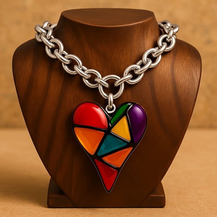 Bohemian Mosaic Heart Resin Necklace