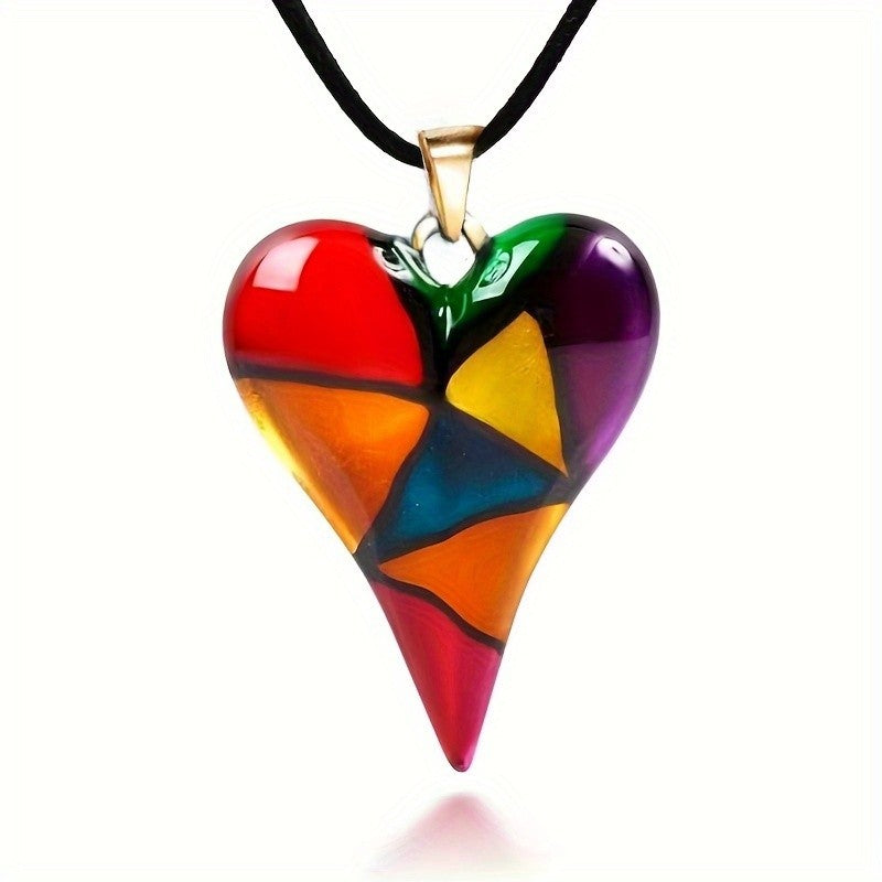 Bohemian Mosaic Heart Resin Necklace