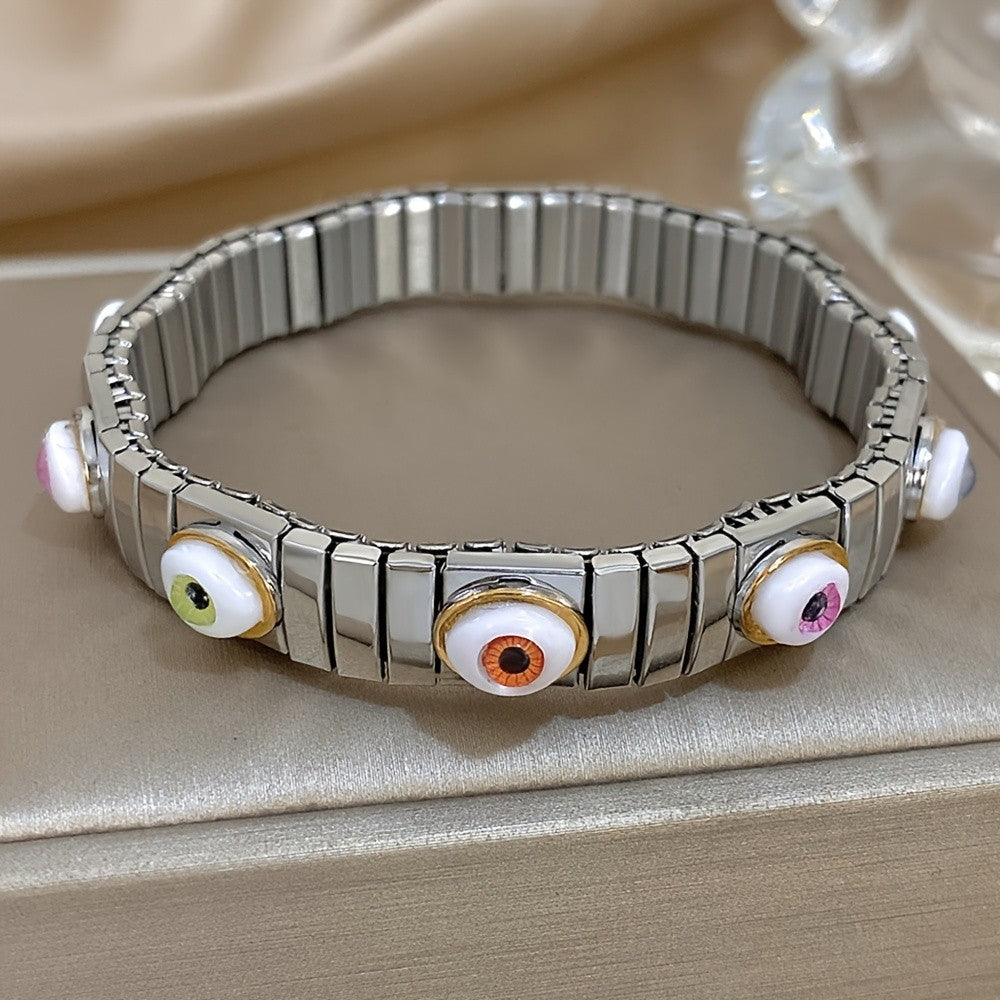 Vintage Stainless Steel Evil Eye Bracelet