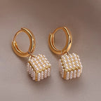 Geometric Pearl Cube Drop Earrings