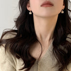 Geometric Pearl Cube Drop Earrings