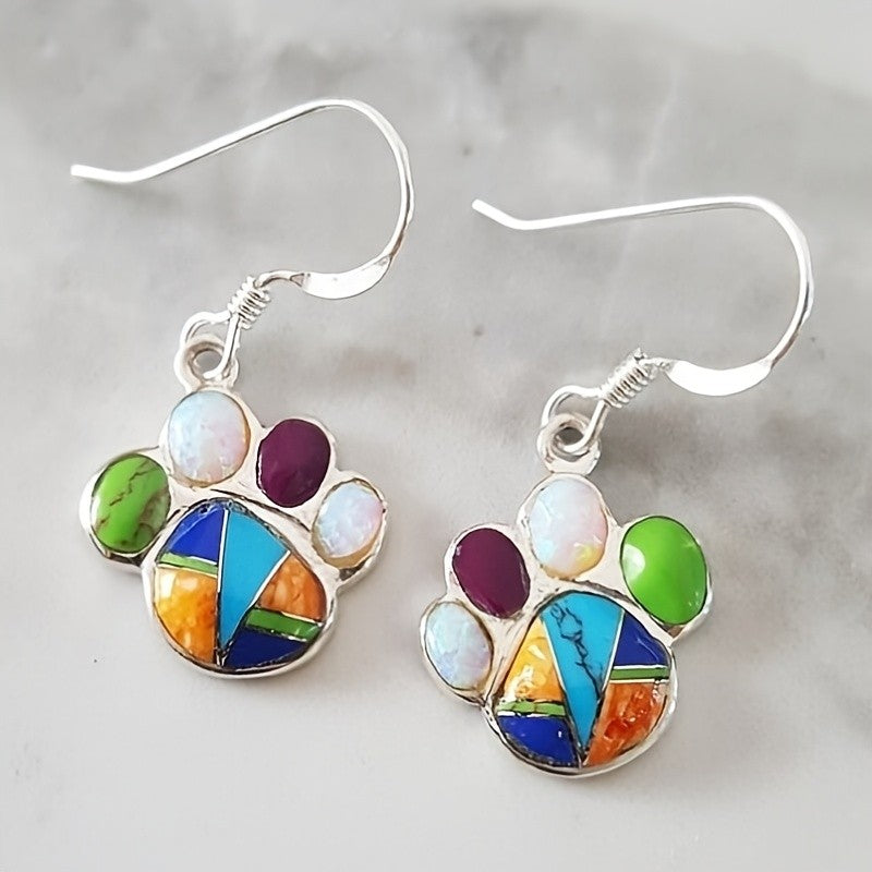 Vintage Multi-Stone Paw Print Earrings