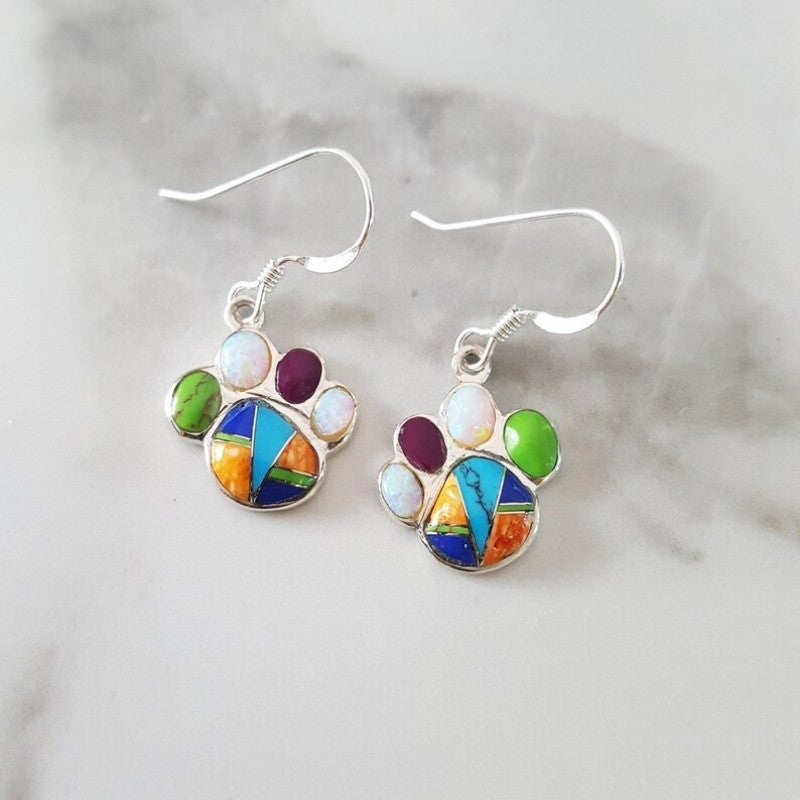 Vintage Multi-Stone Paw Print Earrings