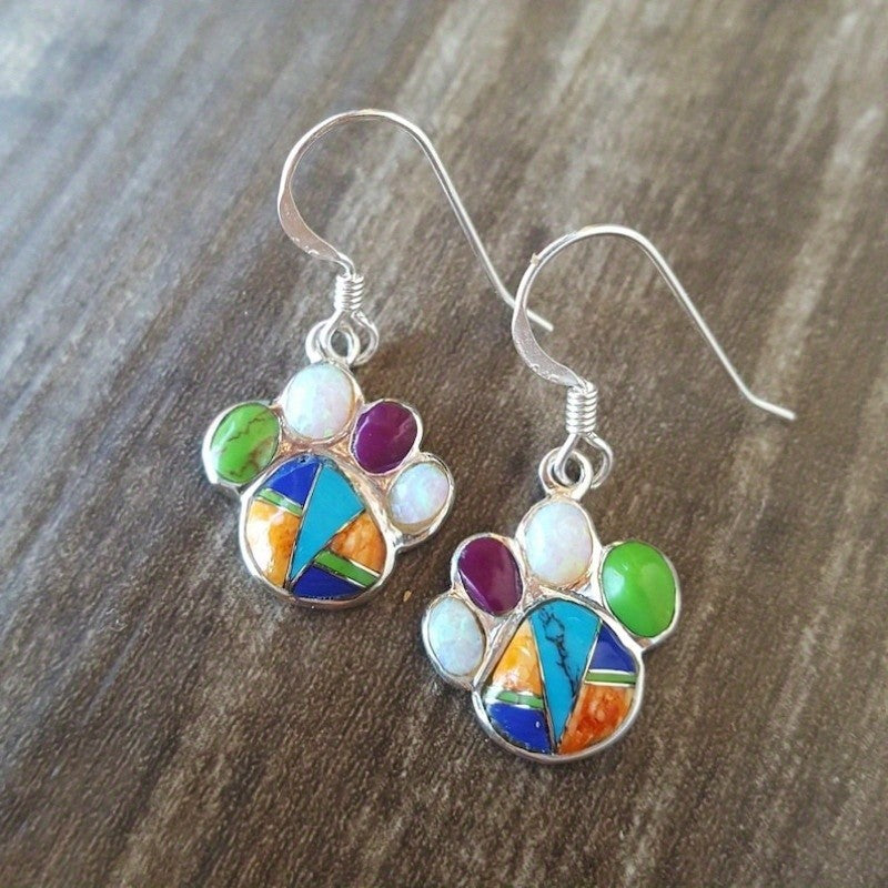 Vintage Multi-Stone Paw Print Earrings