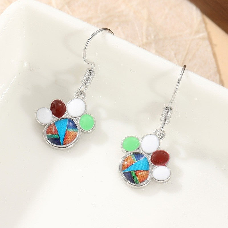 Vintage Multi-Stone Paw Print Earrings