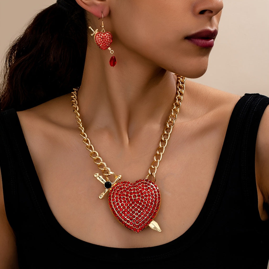 18k Heart Arrow Necklace & Earring Set