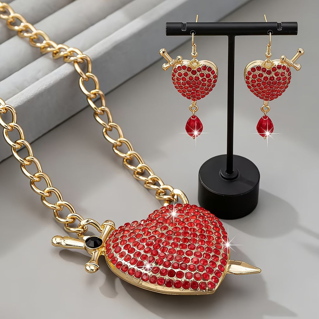 18k Heart Arrow Necklace & Earring Set