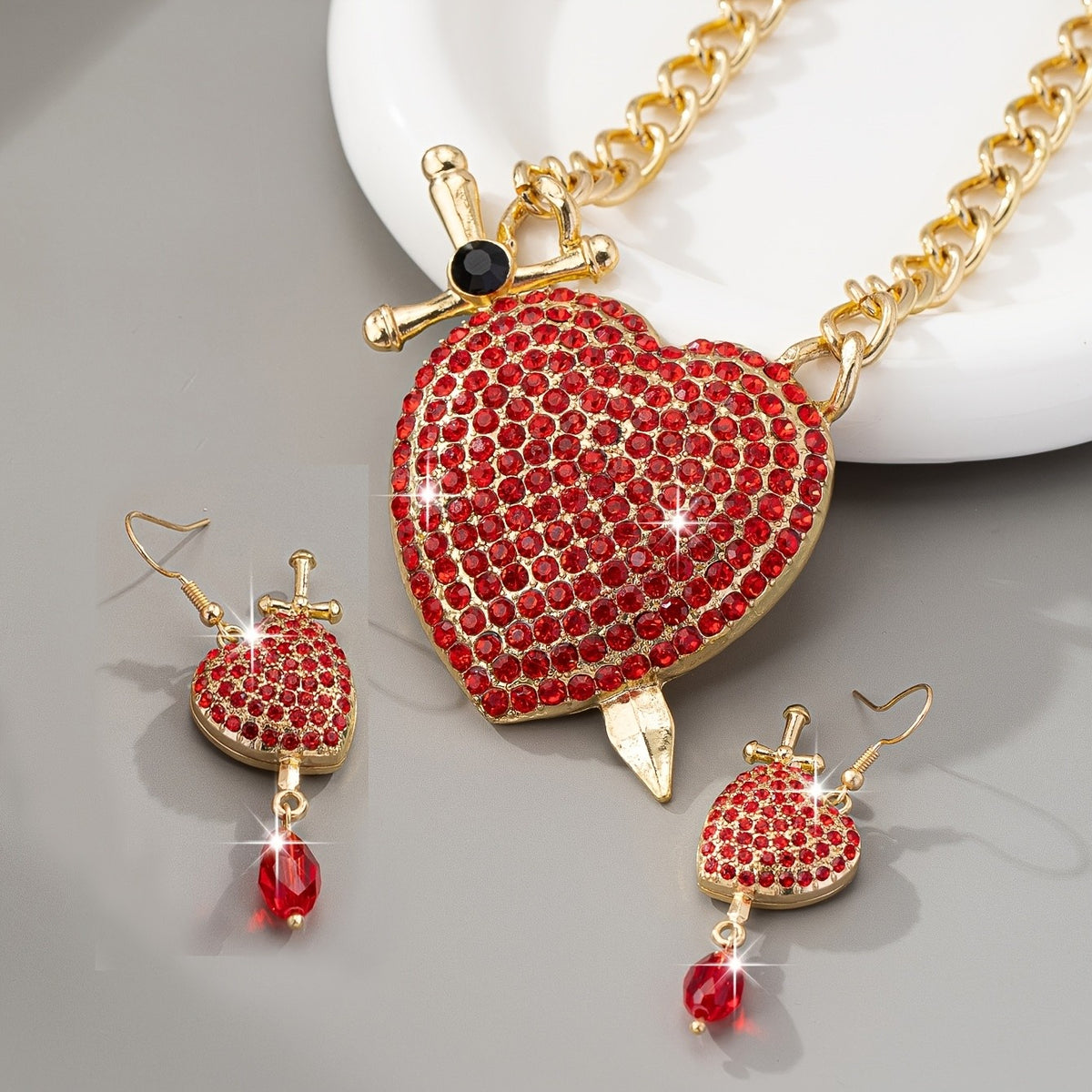 18k Heart Arrow Necklace & Earring Set