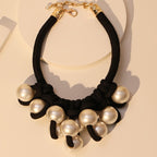 Vintage Black Rope Pearl Collar Necklace