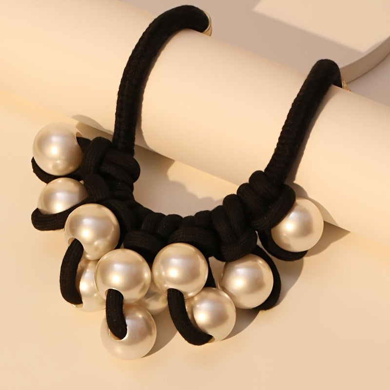 Vintage Black Rope Pearl Collar Necklace