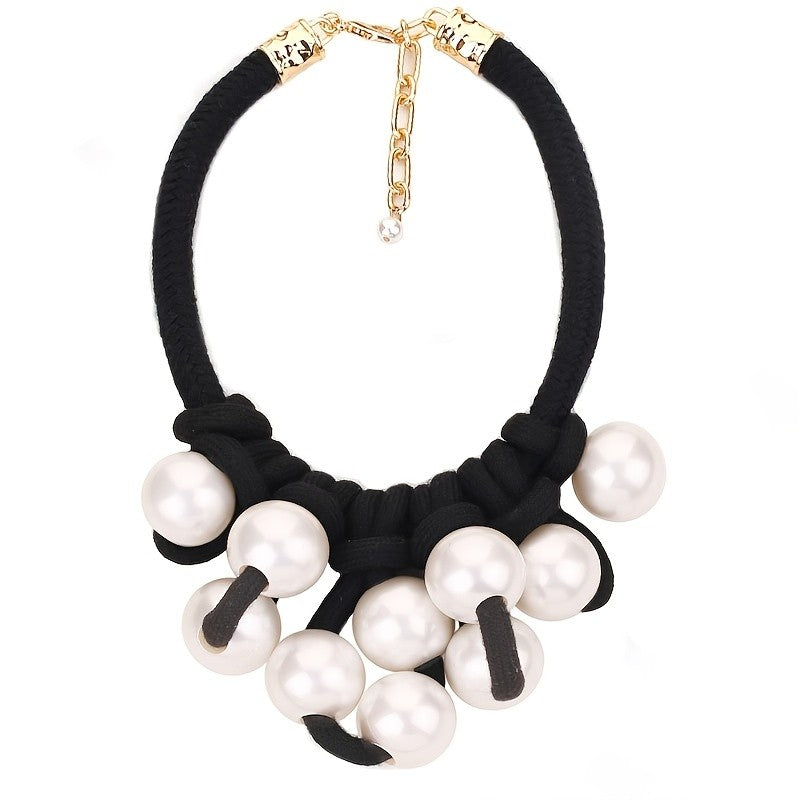 Vintage Black Rope Pearl Collar Necklace