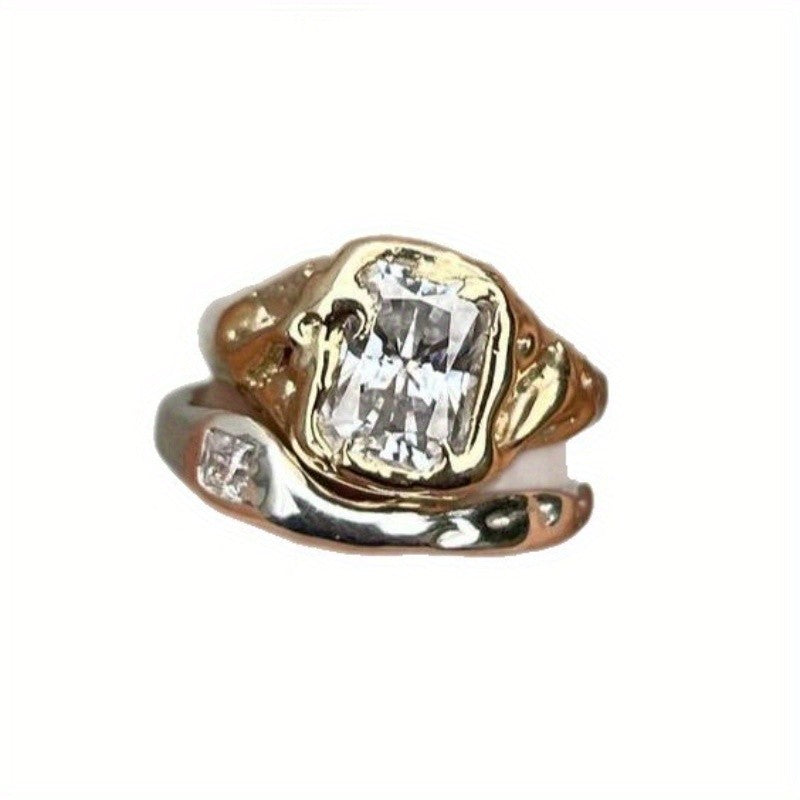 Vintage Two-Tone Square Stone Ring Set