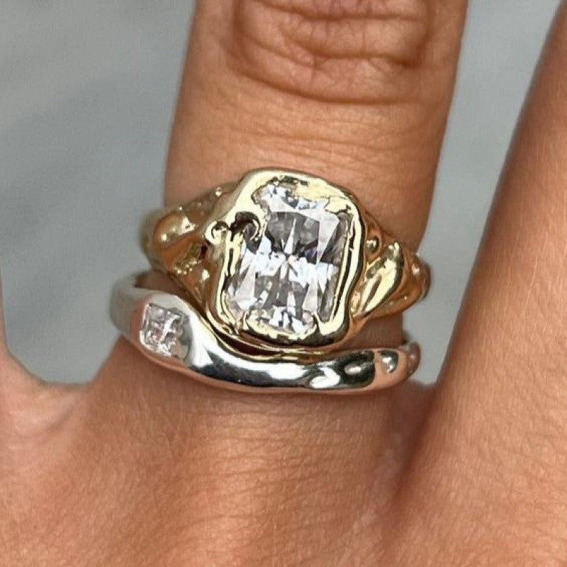Vintage Two-Tone Square Stone Ring Set