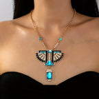 Vintage Geometric Blue Stone Necklace