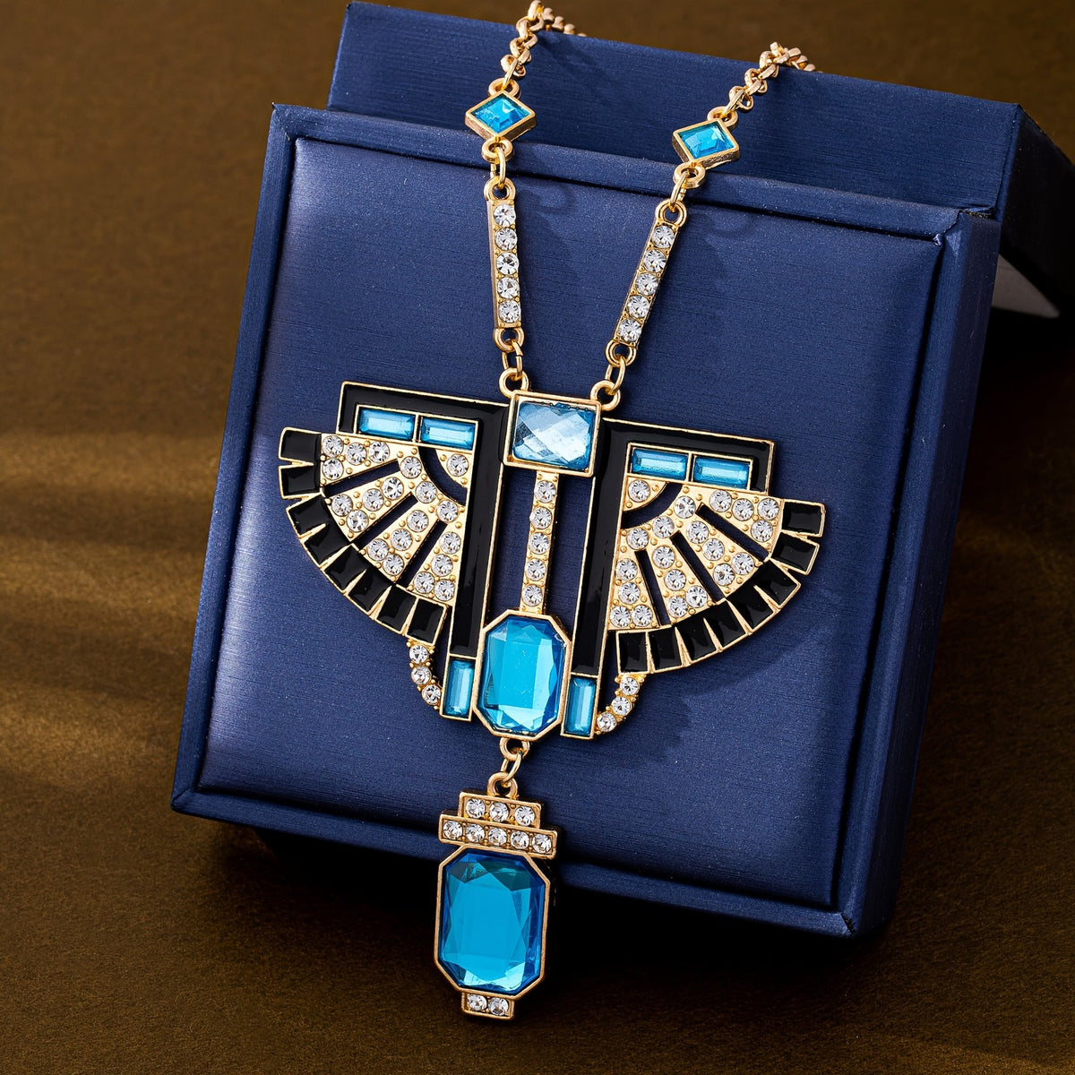 Vintage Geometric Blue Stone Necklace