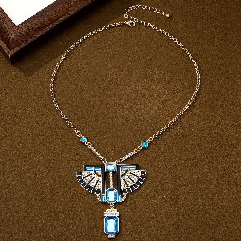 Vintage Geometric Blue Stone Necklace