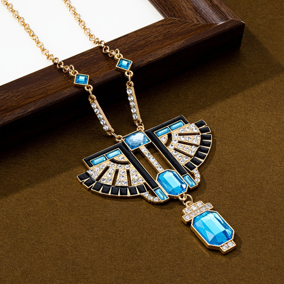Vintage Geometric Blue Stone Necklace