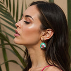 Vintage Teal Enamel Flower Drop Earrings