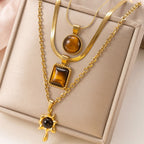 18k Tiger's Eye Layered Necklace Set