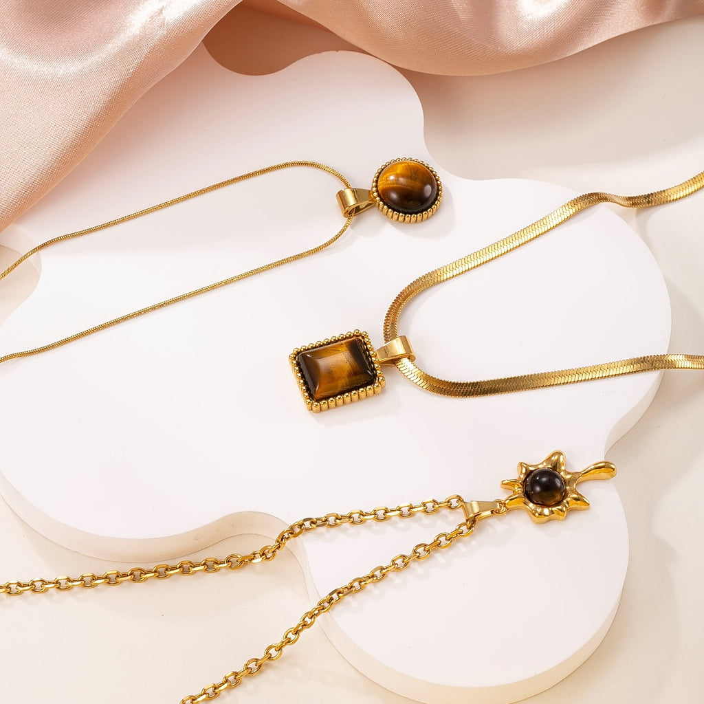 18k Tiger's Eye Layered Necklace Set