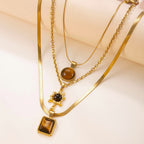 18k Tiger's Eye Layered Necklace Set