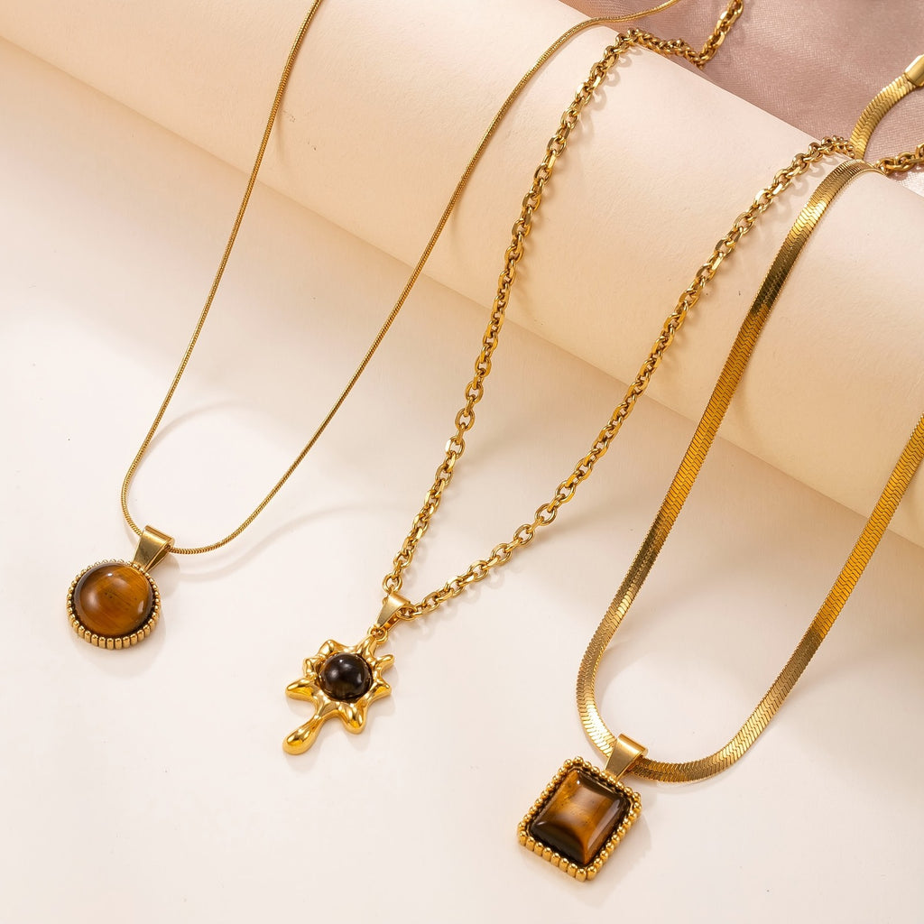 18k Tiger's Eye Layered Necklace Set