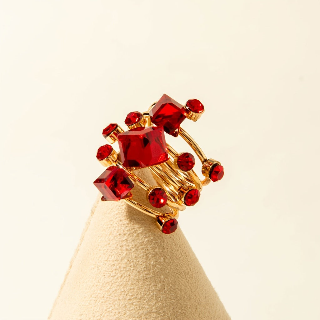 Gothic Red Stone Cluster Ring