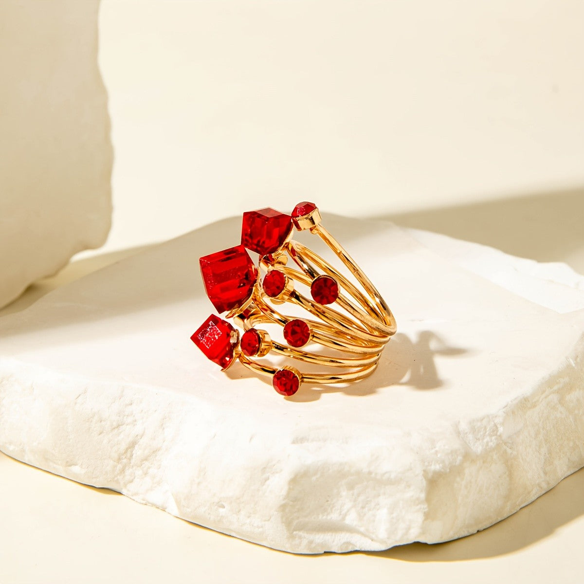 Gothic Red Stone Cluster Ring