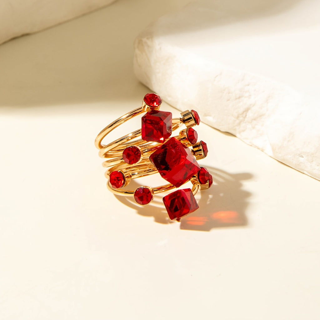 Gothic Red Stone Cluster Ring