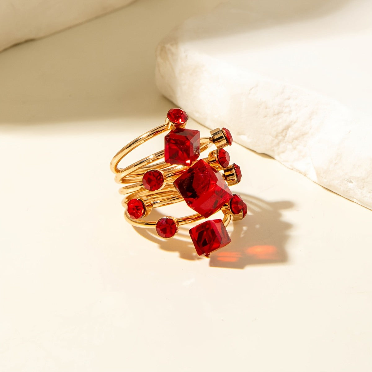 Gothic Red Stone Cluster Ring