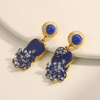 Vintage Blue Enamel Flower Drop Earrings