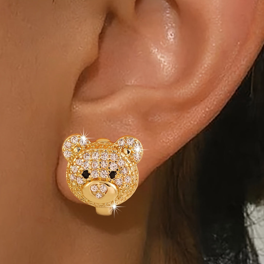 18k Bear Zircon Stud Earrings
