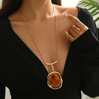 Long Irregular Stone Pendant Necklace