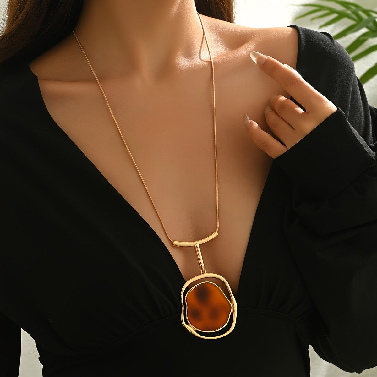 Long Irregular Stone Pendant Necklace