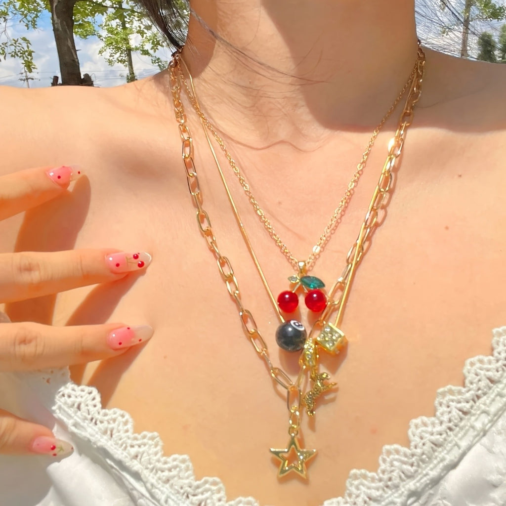 Vintage Cherry & Star Charm Necklace