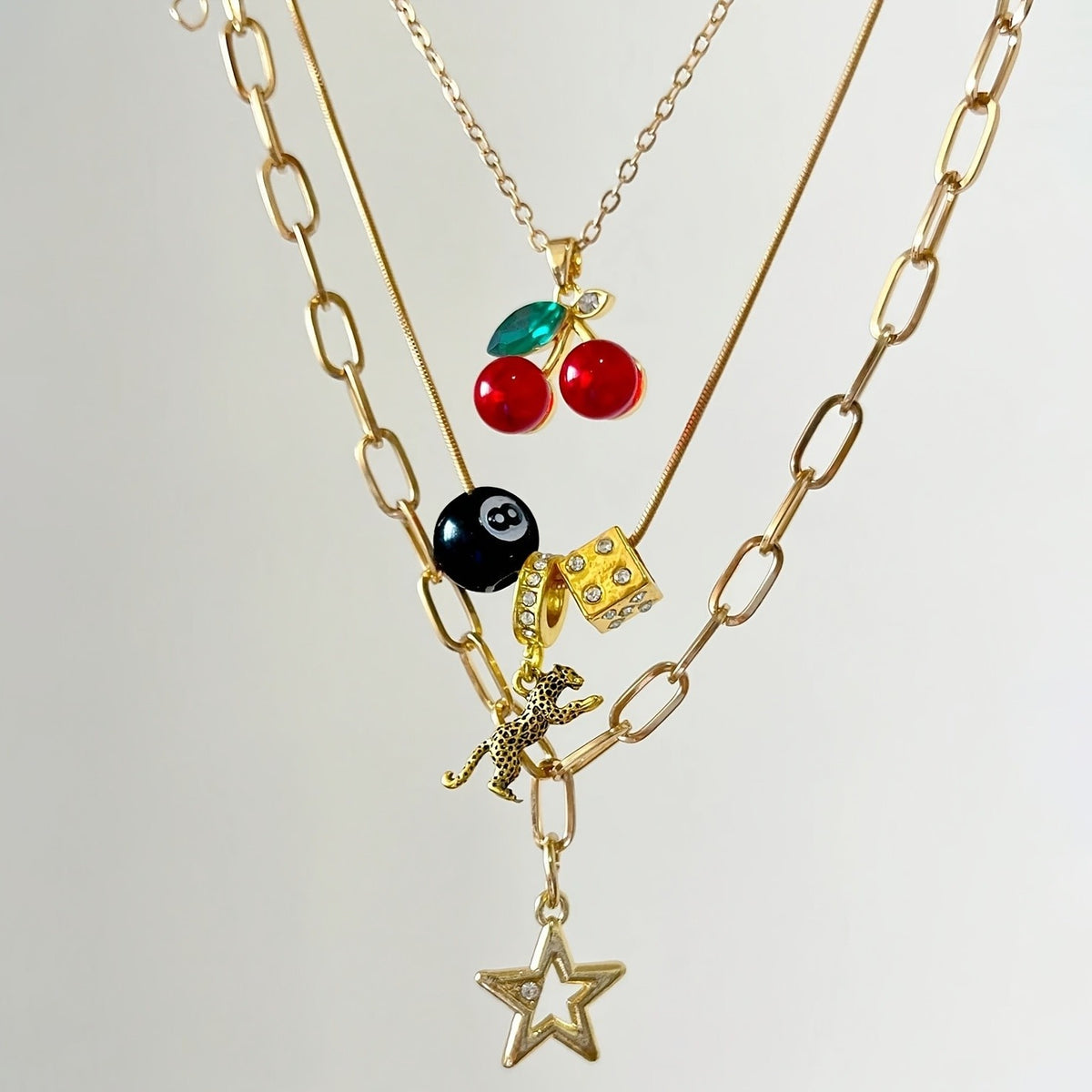 Vintage Cherry & Star Charm Necklace