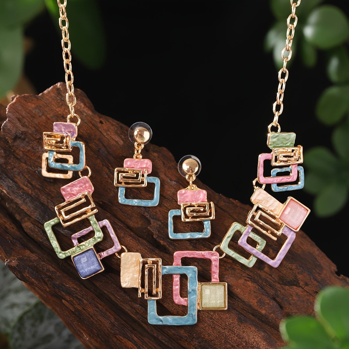 Bohemian Geometric Resin Necklace and Earring Set