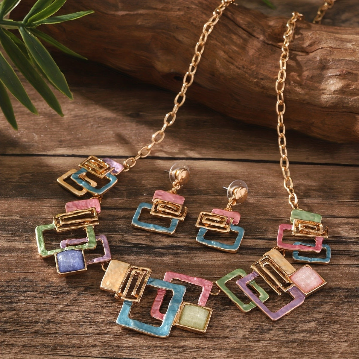 Bohemian Geometric Resin Necklace and Earring Set