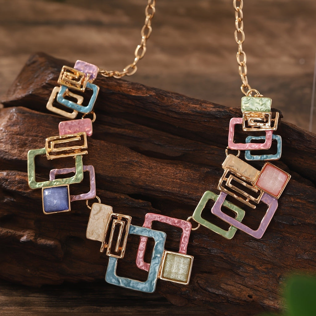Bohemian Geometric Resin Necklace and Earring Set