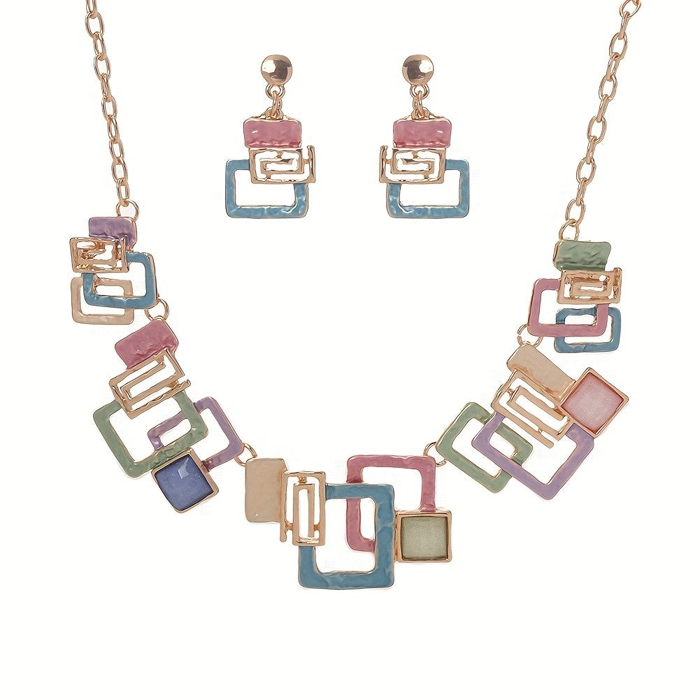 Bohemian Geometric Resin Necklace and Earring Set