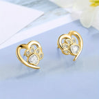 Heart Paw Print Stone Earrings