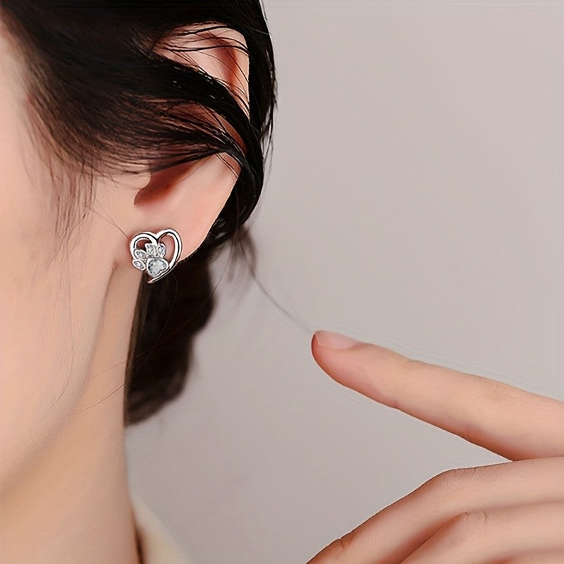 Heart Paw Print Stone Earrings