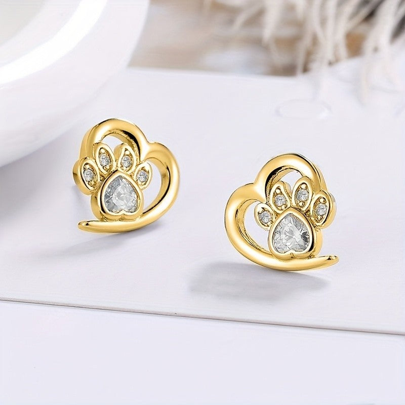 Heart Paw Print Stone Earrings