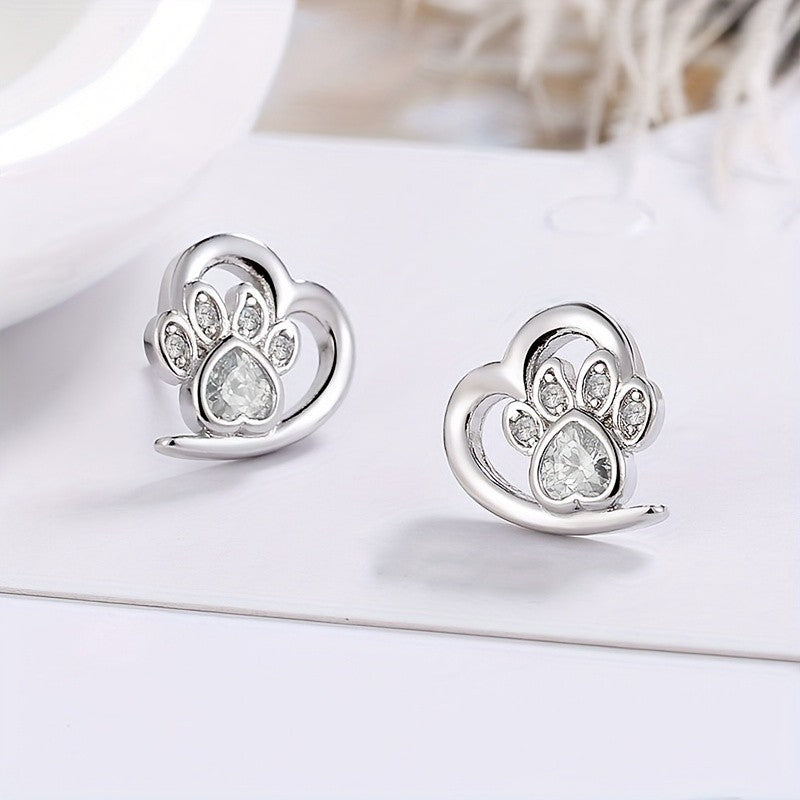Heart Paw Print Stone Earrings