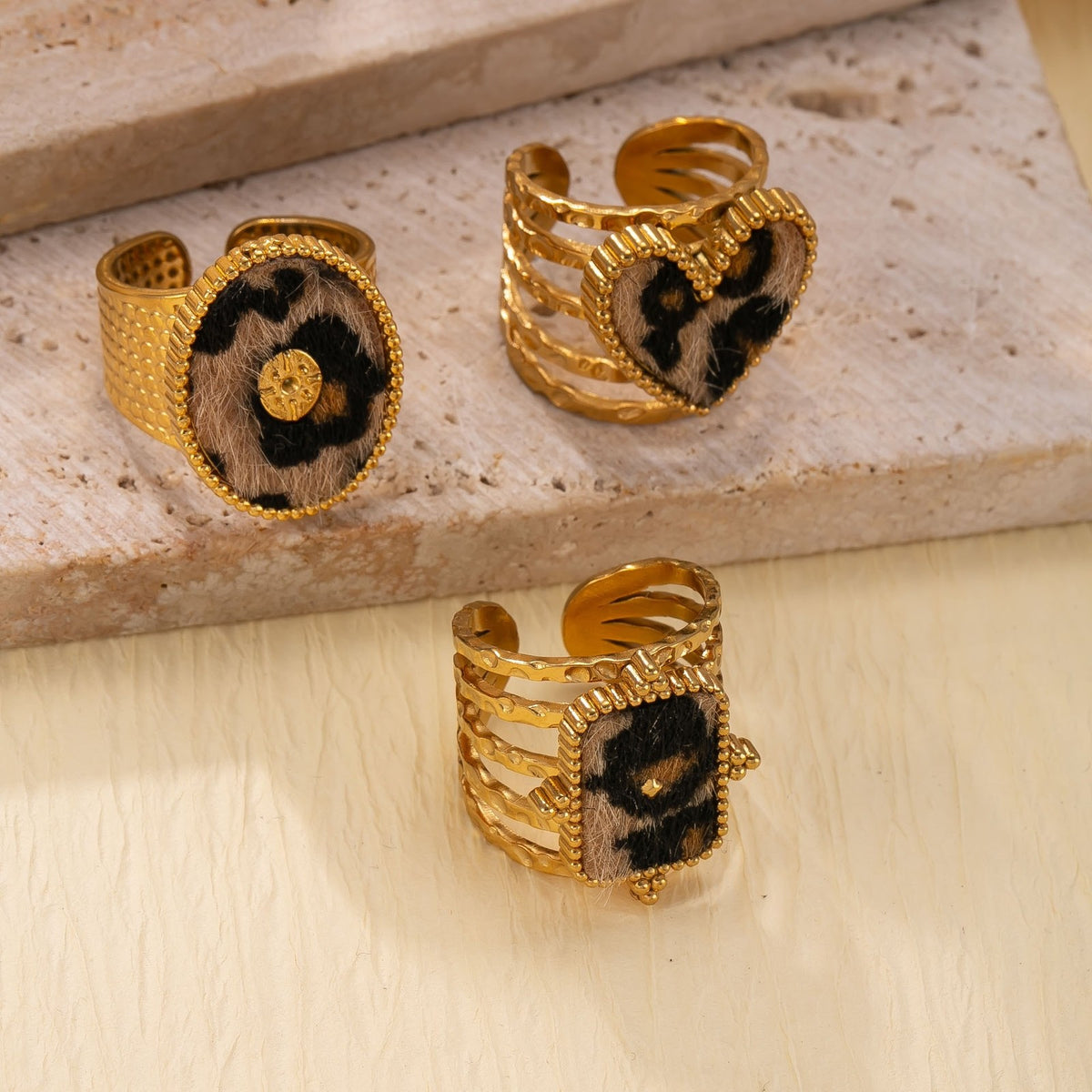 Adjustable Leopard Print Open Ring Set